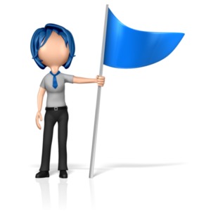 This clip art image shows a businesswoman figure marking a location with a flag it&#039;s holding.