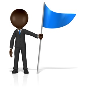 This clip art image shows a businessman figure marking a location with a flag it&#039;s holding.