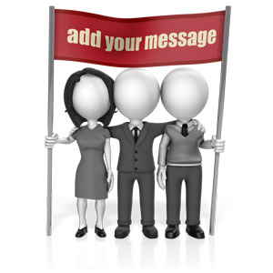 A team of business people hold a banner with your custom design.