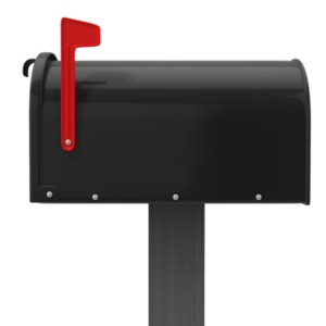 An image of a closed mailbox from a side view.
