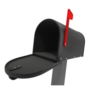 An empty mailbox with the flag up.
