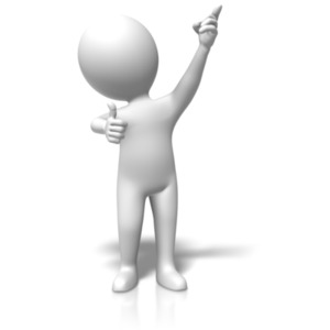 An image of a figure pointing up and giving a thumbs up.