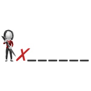 A business woman holds a pen while standing next to a signature line.