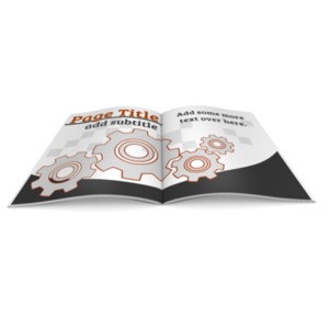 This custom design illustration shows a magazine booklet open.  You can customize the pages by adding your own text and images using our online customizer.