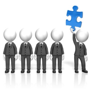 One businessman among many holds the missing piece of the puzzle.