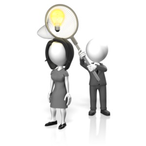 A businessman uses a net to steal a female colleague&#039;s idea. 