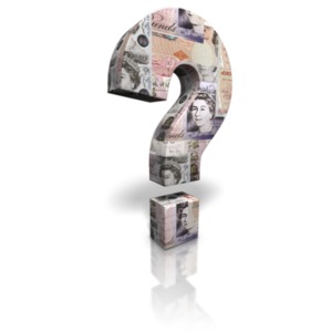 This clip art image shows a question mark made up of United Kingdom pound.