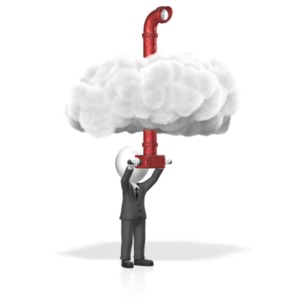 A businessman uses a periscope to look over a cloud. This clip-art can represent someone with good oversight or planning.