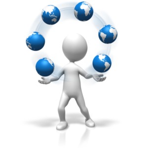 An image of a stick figure juggling the world.