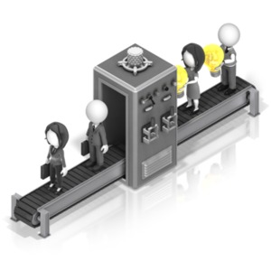 A conveyor machine takes people with ideas and turns them into business people.