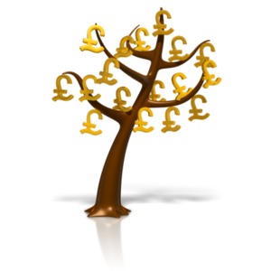 A stylized tree growing euro money symbols instead of leaves. This clip-art can represent the phrase &#039;money doesn&#039;t grow on trees&#039;.