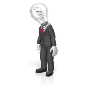 A businessman has a broken light bulb as a head. This clip-art can represent someone who has no new ideas.