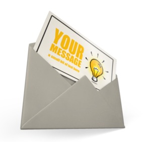 A card is peeking out of an open envelope. You can build your own message on the card using our on-line tools.
