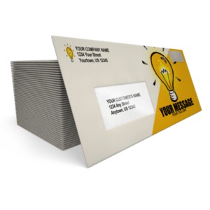A stack of business envelopes with a main envelope that can be customized with your own message using our on-line tools.