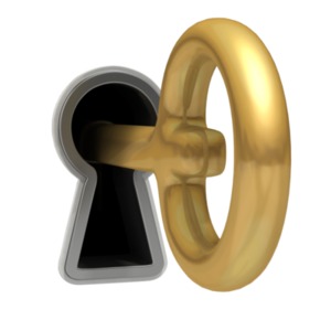 An image of a key inserted into a keyhole.