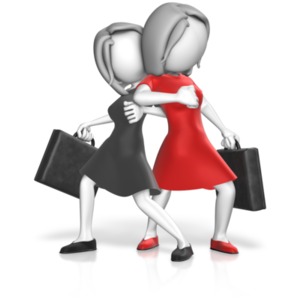 An image of two businesswomen fighting for top position.
