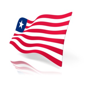 The national flag of Liberia at a 3D perspective angle.