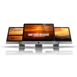 Three computer monitors can be customized using screenshots our photos you upload using our on-line tools.