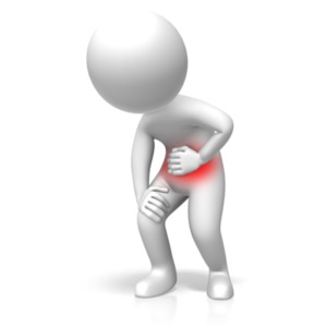 An image of a stick figure holding stomach bend over in pain.