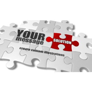 A group of puzzle pieces can be customized to reveal your own custom message. Use our on-line tools to change the text or add your own logo.