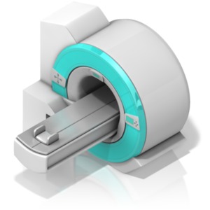 This clip art image shows a MRI scanner at an isometric angle.