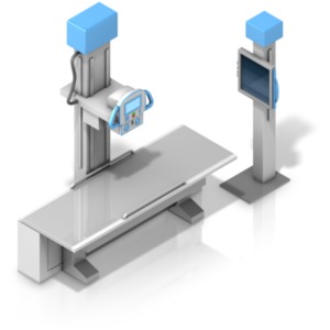 This clip art image shows an x-ray machine at an isometric angle.