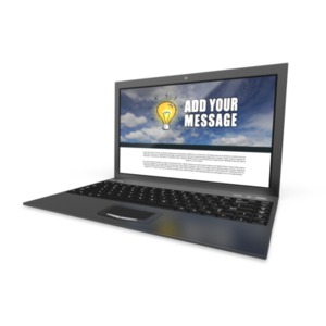 A laptop computer with a blank screen you can customize using our on-line tools.