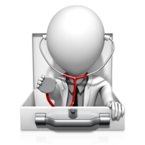 An image of a doctor with stethoscope popping out of an emergency case.