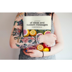 A woman wraps her arms around a book or magazine in a hug. You can change the cover of the book to your own design using our on line tools.