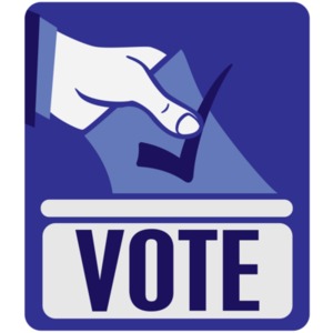 An image of a hand inserting a ballot into a vote box.