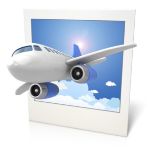 An image of an airplane flying three dimensionally out of a picture.