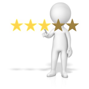 A stick figure touching a star to give a 3 out of 5 rating.