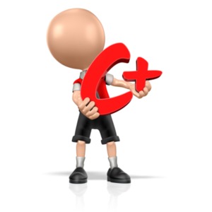 This clip art image shows a boy student figure holding a C+ in his arms.