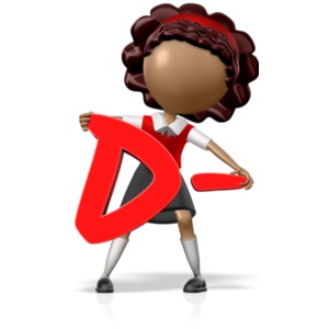 This clip art image shows a girl student figure holding a D- in her arms.