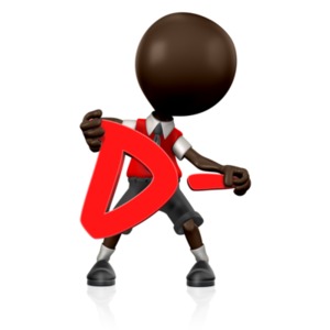 This clip art image shows a boy student figure holding a D- in his arms.