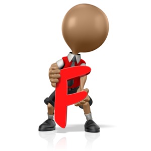 This clip art image shows a boy student figure holding a F in his arms.