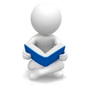 An image of a figure sitting reading a book.