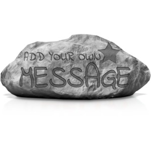 This custom design clip art image shows a large rock with writing and images carved in it.  You can customize this image by adding your own words and images using our online customizer.
