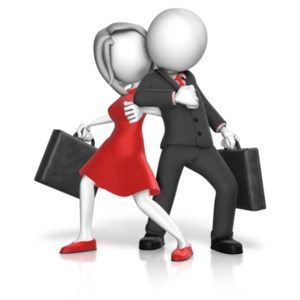 An image of the power struggle between a business man and woman.