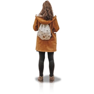 An image of the backside of a young girl wearing a coat.