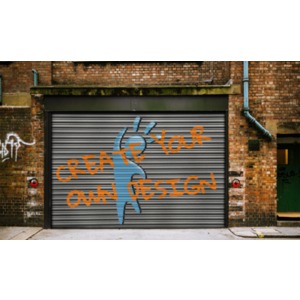 Put your own graffiti message on the delivery door to this building.