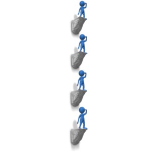 This clip art image shows figures looking out at different point of views.