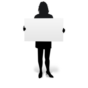 A  silhouette of a woman with a sign.