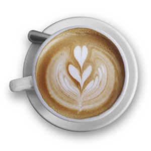 An image from a top view of coffee cup of cappuccino.