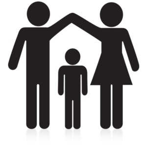 A silhouette image of two silhouettes protecting a little child.