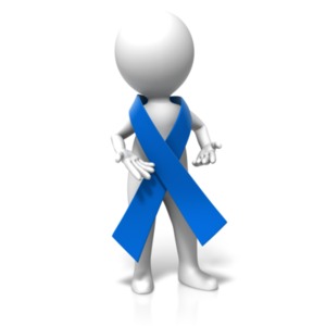 A blue ribbon tied around a stick figure. The color can be changed through our &quot;color changer&quot; in order to represent all illnesses/diseases.