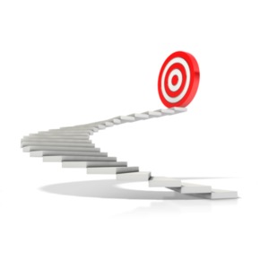 This clip art image shows a winding stairway leading to a target