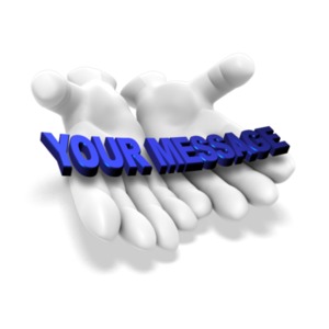 A pair of cupped hands offer up a 3D generated word or phrase. You can customize the message with our on-line tools.