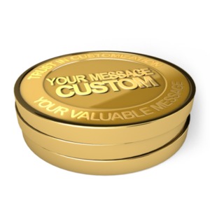 A small stack of cold coins. You can add your own message to the coins using our on-line tools.