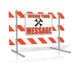 This custom design clipart shows a large road barricade sign that allows room on the front sign to add custom text and Your own images using our online customizer.